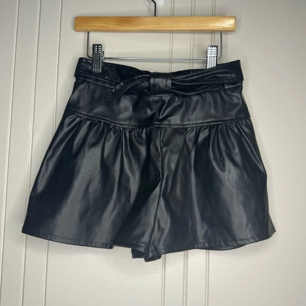 Black Faux Leather Girls Shorts